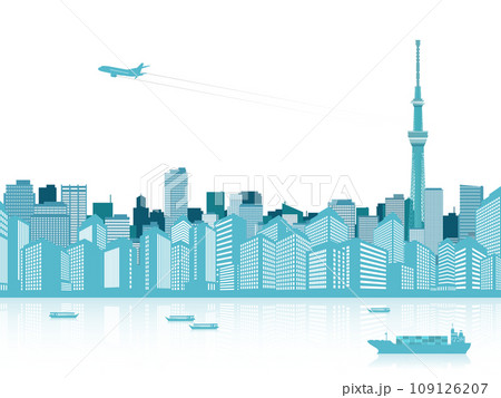 背景に、スカイツリーの見える街並み 109126207