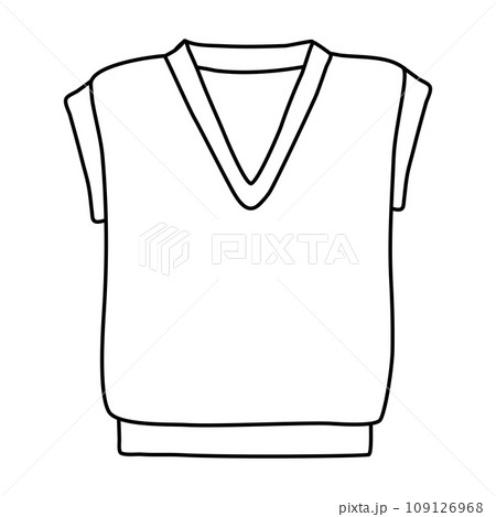 Warm knitted vest, autumn or winter clothes element, doodle style vector outline for coloring book Warm knitted vest, autumn or winter clothes element, doodle style vector outline for coloring book 109126968