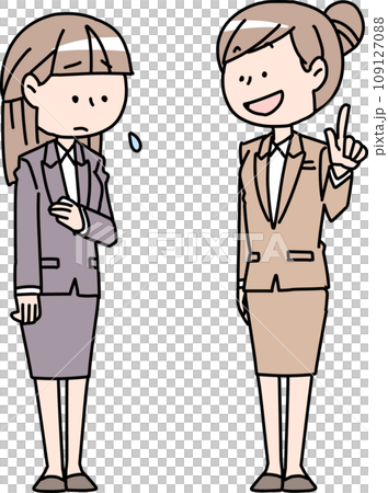 先輩にアドバイスをもらう女性社員 109127088