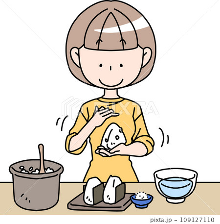 おにぎりを握る女性 109127110