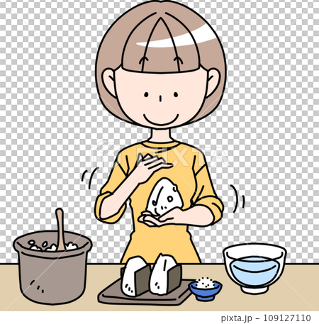 おにぎりを握る女性 109127110