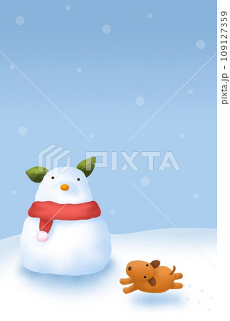 雪だるまと犬⑥ (はがき) 雪だるまと犬⑥ (はがき) 109127359