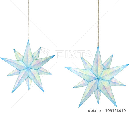 キラキラの星型オーナメントの水彩イラスト 109128010