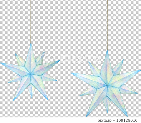 キラキラの星型オーナメントの水彩イラスト 109128010