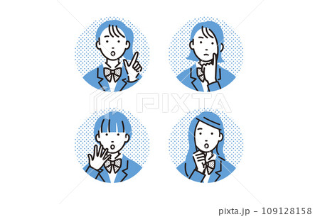 人物 疑問質問表情の高校生女子アイコンセット 109128158