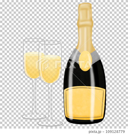 Hand draw champagne bottle and glass png Hand draw champagne bottle and glass png 109128779