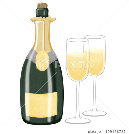 Hand draw champagne bottle and glass png Hand draw champagne bottle and glass png 109128781