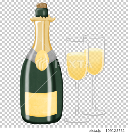 Hand draw champagne bottle and glass png 109128781