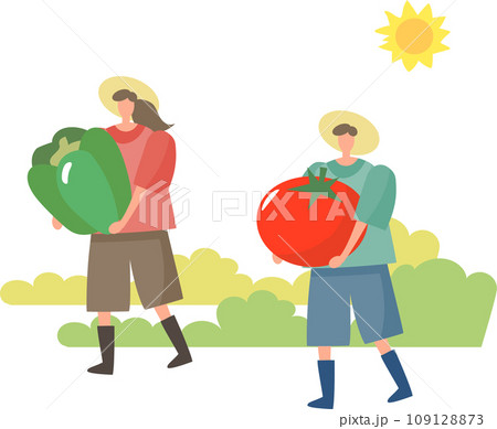 野菜を運ぶ女性と男性 109128873
