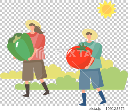野菜を運ぶ女性と男性 109128873
