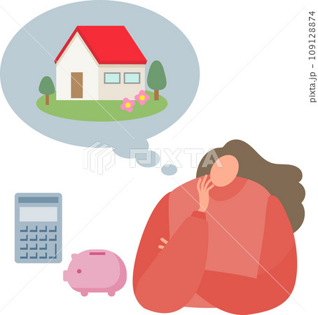 住宅のことを考えている女性の上半身 109128874