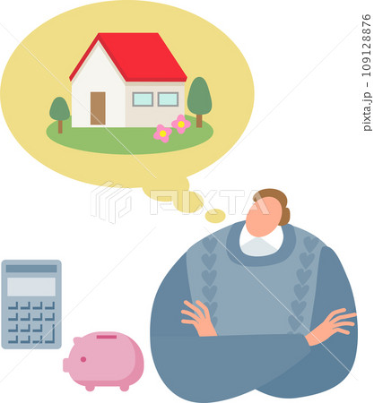 住宅のことを考えている男性の上半身 109128876