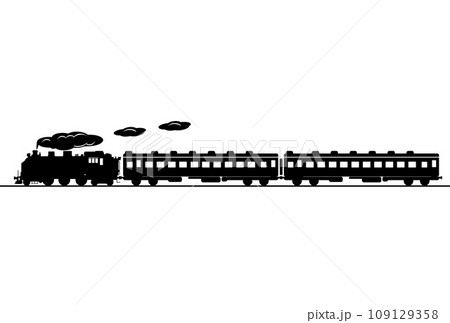 シンプルな機関車と客車のシルエット 窓抜き 109129358