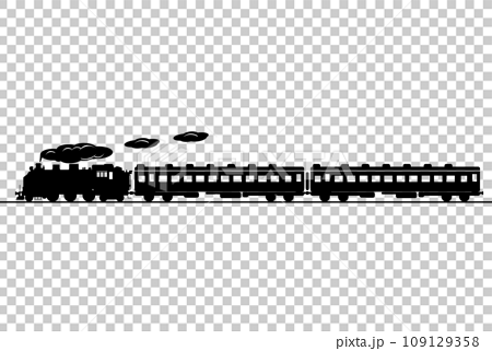 シンプルな機関車と客車のシルエット 窓抜き 109129358