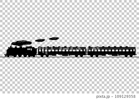 シンプルな機関車と客車のシルエット 窓抜き 109129358