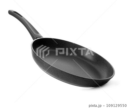 Empty modern frying pan isolated on white Empty modern frying pan isolated on white 109129550