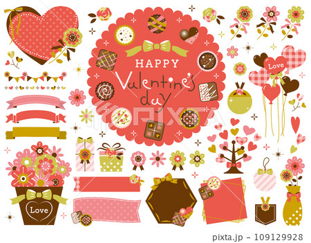 バレンタインのフレーム・チョコレート・花のイラストセット 109129928