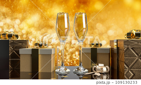 The Gift box and  champaign for celebrate concept 3d rendering. 109130233