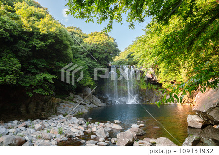 Jungmun Cheonjeyeon waterfall in Jeju Island, Korea 109131932