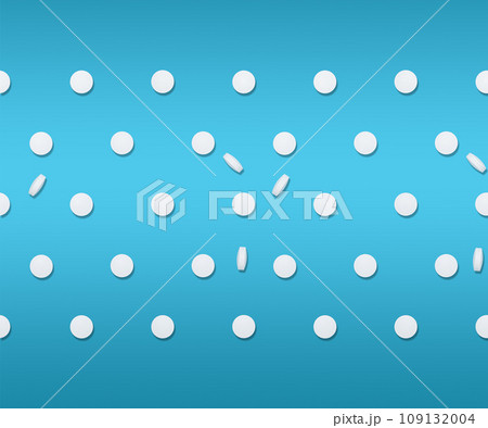 White pills as seamless pattern on soft light blue gradient background in hard light with shadow, top view. Medical and treatment concept White pills as seamless pattern on soft light blue gradient background in hard light with shadow, top view. Medical and treatment concept 109132004