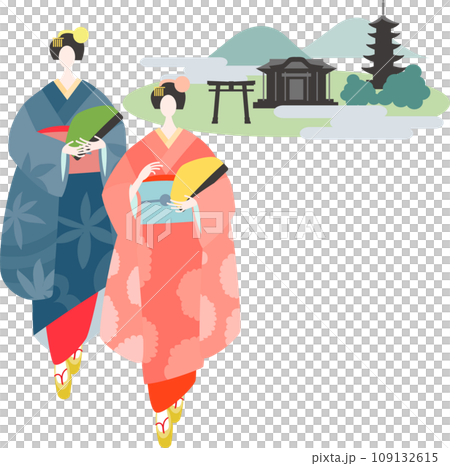 行走的舞妓和古都背景 109132615