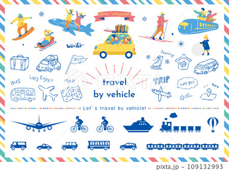 乗り物で冬の旅行を楽しむ人達 乗り物で冬の旅行を楽しむ人達 109132993