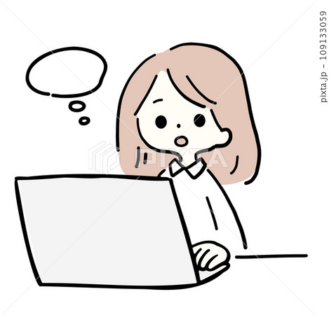 パソコンの前で考える女性のイラスト 109133059