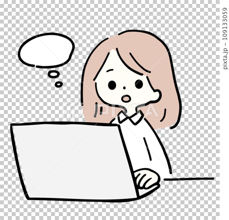 パソコンの前で考える女性のイラスト 109133059