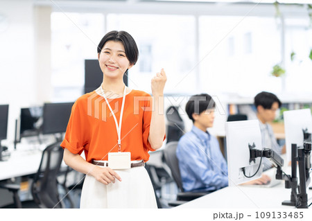 オフィスで打ち合わせをする若い男女のエンジニア 109133485