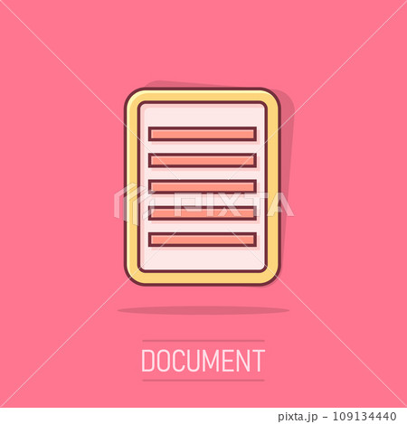 Vector cartoon document icon in comic style. Note sign illustration pictogram. Notebook business splash effect concept. Vector cartoon document icon in comic style. Note sign illustration pictogram. Notebook business splash effect concept. 109134440