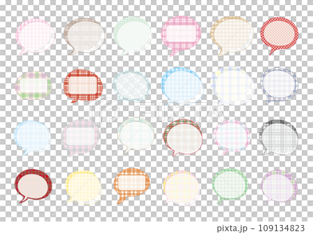 A set of colorful checkered speech bubbles that can be filled with titles. A set of colorful checkered speech bubbles that can be filled with titles. 109134823