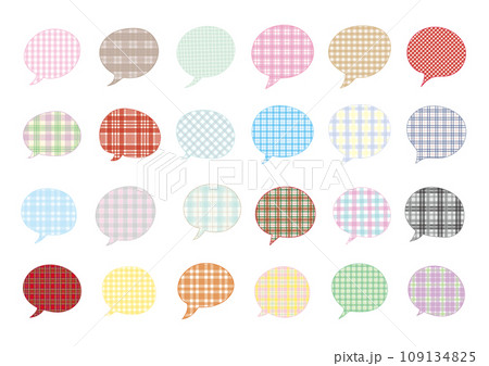 カラフルなチェック模様の吹き出しセット 109134825