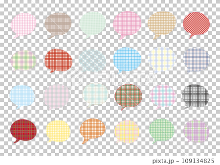 カラフルなチェック模様の吹き出しセット 109134825