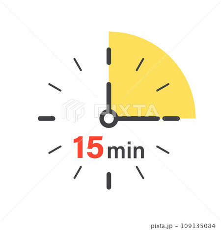 15 minutes on stopwatch icon in flat style. Clock face timer vector illustration on isolated background. Countdown sign business concept. 109135084