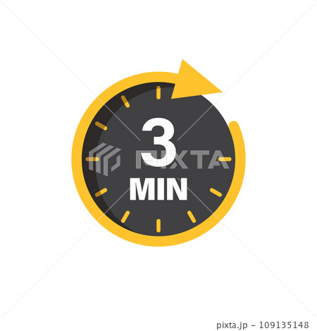 3 minute on stopwatch icon in flat style. Clock face timer vector illustration on isolated background. Countdown sign business concept. 109135148