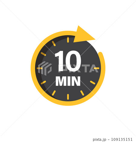10 minutes on stopwatch icon in flat style. Clock face timer vector illustration on isolated background. Countdown sign business concept. 109135151