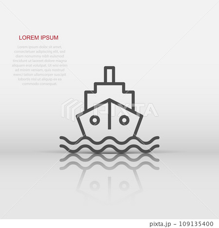 Tourism ship icon in flat style. Fishing boat vector illustration on white isolated background. Tanker destination business concept. 109135400