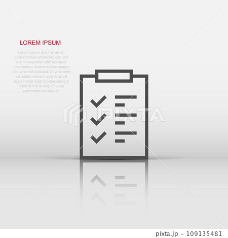 To do list icon in flat style. Document checklist vector illustration on white isolated background. Notepad check mark business concept. 109135481