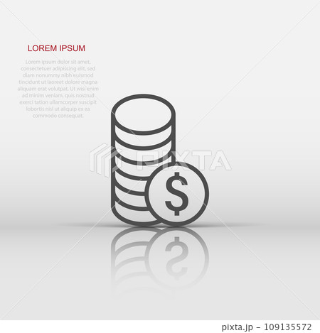 Coins stack icon in flat style. Dollar coin vector illustration on white isolated background. Money stacked business concept. Coins stack icon in flat style. Dollar coin vector illustration on white isolated background. Money stacked business concept. 109135572