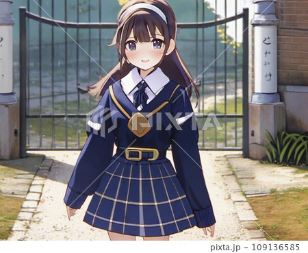 校舎の前に立つ制服を着た女子高生 校舎の前に立つ制服を着た女子高生 109136585