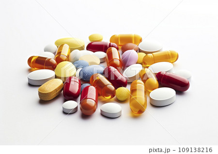 A variety of tablets on a light background. Generative AI A variety of tablets on a light background. Generative AI 109138216