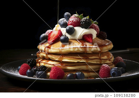 Pancakes with berries. Generative AI 109138280