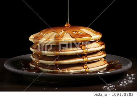 Pancakes with maple syrup. Generative AI 109138282
