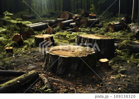 Stumps of cut trees. Generative AI 109138320