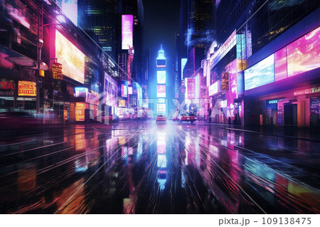 City in neon color. Generative AI 109138475