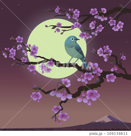 nightingale on a branch on the background of the moon 109138611