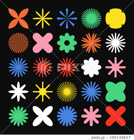 Brutalist geometric shapes, colorful symbols. Simple primitive elements and forms. Bauhaus retro design, trendy contemporary minimalist style. Vector illustration 109138657