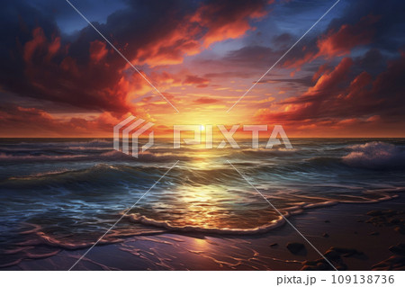 Sunset on the beach. Generative AI 109138736