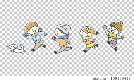 children running outside in winter 109139438