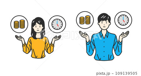 お金と時間を天秤にかけて、タイパを考えているイラスト 109139505